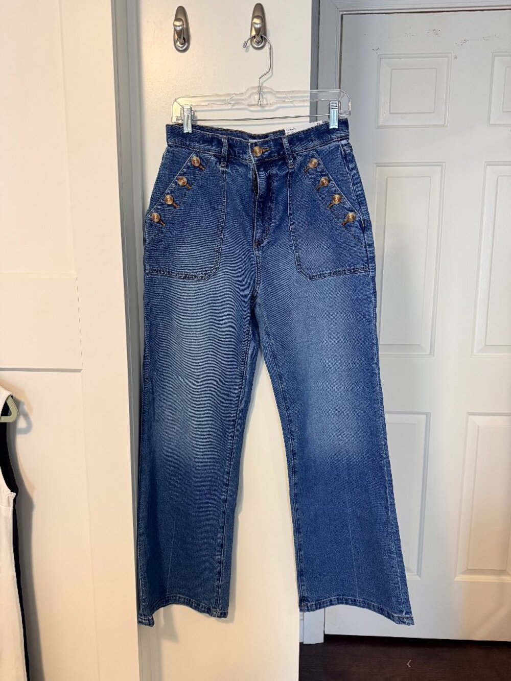 Loft Jeans Blue Wide Leg High Rise Sailor Buttons Classic Modern Denim size 28